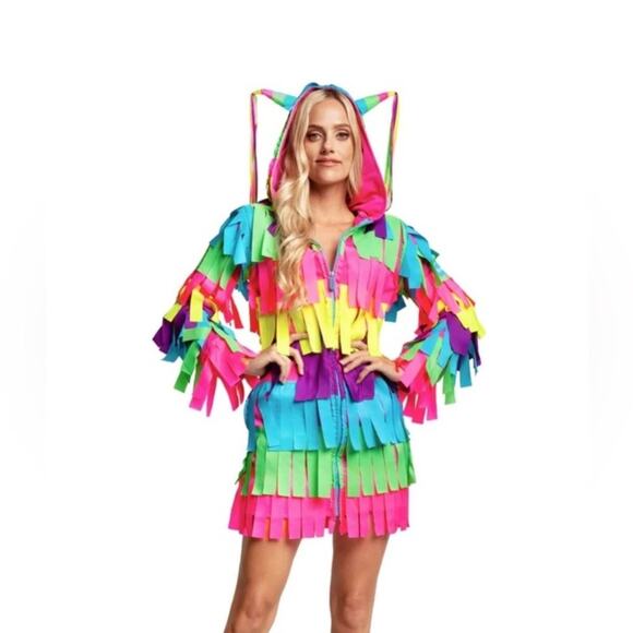 Tipsy Elves Dresses & Skirts - Tipsy Elves Wm's Pinata Dress with Hood Full Zip Pockets Halloween Costume SZ M